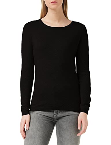 VERO MODA Eleganter Feinstrick Pullover Strukturmuster Rundhals Longsleeve VMCARE Sweater, Farben:Schwarz, Größe:XS von VERO MODA