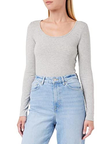 VERO MODA Damen Regular Fit Langarmshirt VMMAXI My LS Soft Long U - Neck NOOS 10152908, Einfarbig, Gr. 40 (Herstellergröße: L), Grau (Light Grey Melange) von VERO MODA