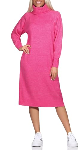 VERO MODA Damen Rollkragen-Strickkleid VMDaniela Midikleid 10291734 Fuchsia Purple Melange M von VERO MODA