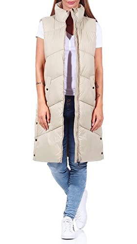 VERO MODA Damen Steppweste VMUppsala 3/4 Waistcoat lange gesteppte Mantelweste 10273950 oatmeal M von VERO MODA