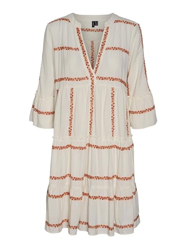 VERO MODA Damen Tunika Kleid, 3/4-Arm, gestreift Snow White/Front Print Dreamcatcher - XS von VERO MODA