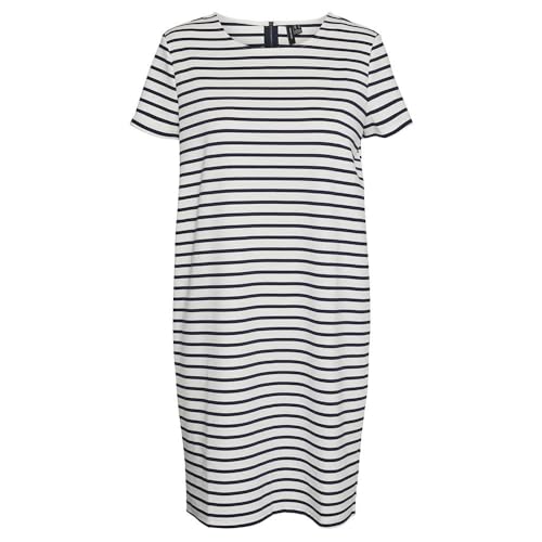 VERO MODA Damen VMABBY SS Short Zip Dress JRS NOOS Kleid, Snow White/Stripes:Navy Blazer, XXL von VERO MODA