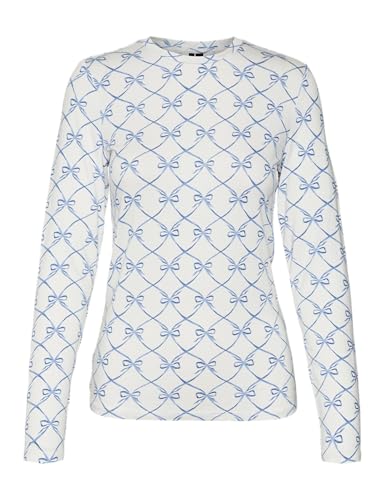 VERO MODA Damen VMALBERTE Cilia LS TOP Box JRS Langarmbluse, Snow White/AOP:Cilia, Small von VERO MODA