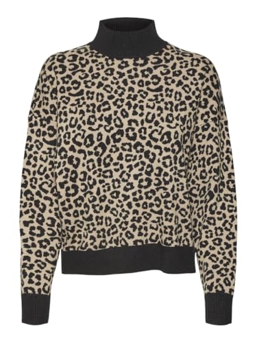 VERO MODA Damen VMARIA Art Batwing Highneck Pullover GA Strickpullover, Black/Detail:W. Silver Mink Leo Print, XS von VERO MODA