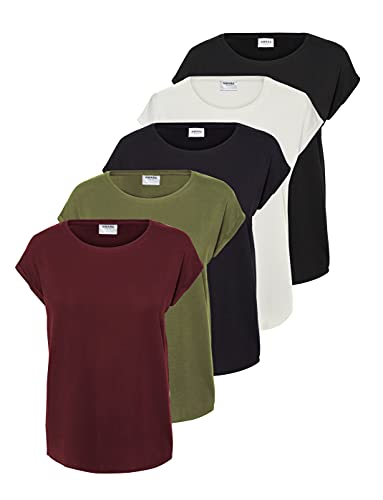 VERO MODA Damen VMAVA Plain SS TOP GA 5PACK, Black/Snow White+ Port ROLYALE, L von VERO MODA