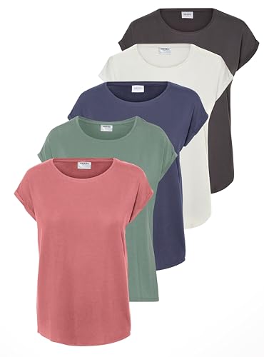 VERO MODA Damen VMAVA Plain SS TOP GA 5PACK, Laurel Wreath/Asphalt+ Vintage, XS von VERO MODA