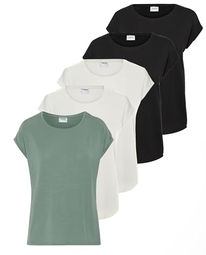 VERO MODA Damen VMAVA Plain SS TOP GA 5PACK, Snow White/Snow White+ Black+, M von VERO MODA