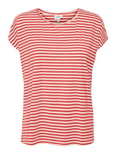 VERO MODA Damen VMAVA Plain SS TOP Stripe GA JRS NOOS T-Shirt, Cayenne/Stripes:Pristine, Small von VERO MODA