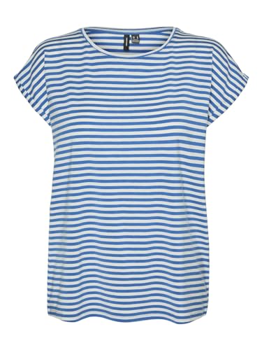 VERO MODA Damen VMAVA Plain SS TOP Stripe GA JRS NOOS T-Shirt, Ibiza Blue/Stripes:Pristine, M von VERO MODA
