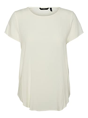 VERO MODA Damen Basic T-Shirt Kurzarm Rundhals Top Langes Einfarbiges Oberteil VMBECCA, Farben:Creme, Größe:XL von VERO MODA