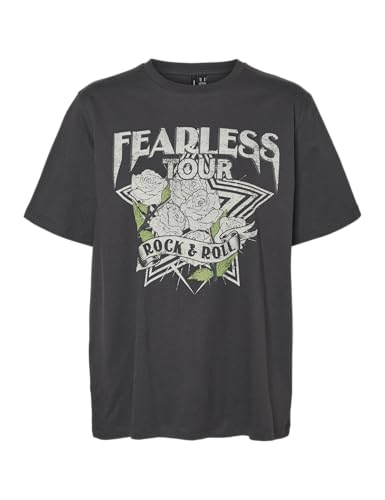 VERO MODA Damen VMBODA Caty SS TOP Box JRS GA T-Shirt, Asphalt/Print:Fearless Tour, Small von VERO MODA