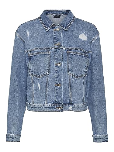 VERO MODA Damen VMBRENDA LS DNM Dest Jacket Mix GA Jacke, Light Blue Denim/Detail:GU384, S von VERO MODA