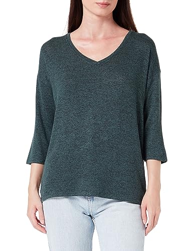 VERO MODA Damen VMBRIANNA 3/4 V-Neck Boo REP Pullover, Dark Forest/Detail:W. Black Melange, XS von VERO MODA