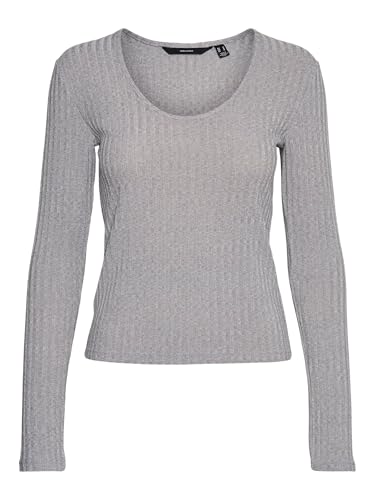 VERO MODA Damen VMBRITT LS 2-Way TOP GA JRS Boo Langarmshirt, Light Grey Melange, M von VERO MODA