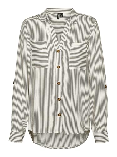 VERO MODA Damen VMBUMPY L/S Shirt New WVN GA NOOS Bluse, Silver Mink/Stripes:Snow White, Small von VERO MODA