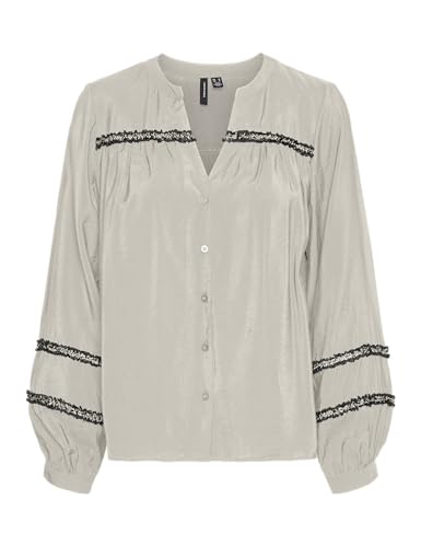 VERO MODA Damen VMDEMI Detail LS TOP WVN GA Langarmbluse, Pumice Stone, Large von VERO MODA