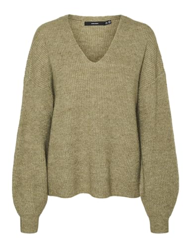 VERO MODA Damen VMDESMA LS V-Neck Pullover GA Boo Strickpullover, Dried Herb/Detail:Melange, S von VERO MODA