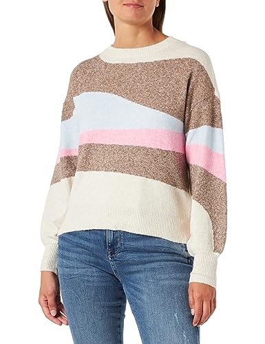 VERO MODA Damen VMDOFFY Art LS O-Neck GA Boo Pullover, Birch/Detail:W. Brown Lentil + Skyway + Sachet PINK, L von VERO MODA