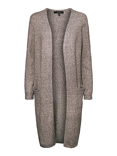 VERO MODA Damen VMDOFFY LS Long Open Cardigan GA NO, Coffee Bean/Melange, L von VERO MODA