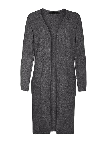VERO MODA Damen VMDOFFY LS Long Open Cardigan GA NO, Dark Grey Melange/Melange, XL von VERO MODA