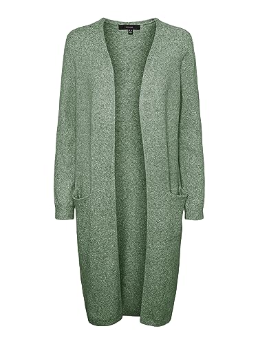VERO MODA Damen VMDOFFY LS Long Open Cardigan GA NO, Rifle Green/W. Black Melange, M von VERO MODA