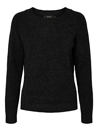 VERO MODA Damen VMDOFFY LS O-Neck Blouse GA NOOS 10201022, Black/Melange, M von VERO MODA