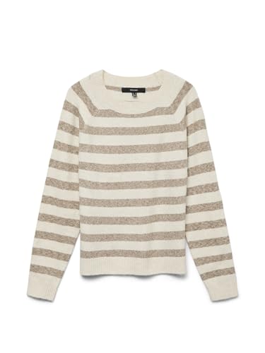 VERO MODA Damen VMDOFFY LS O-Neck Blouse GA NOOS Strickpullover, Birch/Stripes:W. Sepia Tint, 28x40inch von VERO MODA