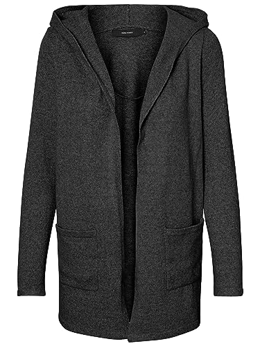 VERO Moda Damen Vmdoffy Ls Open Hood Vest Ga Noos Strickjacke, Dark Grey Melange ,XXL von VERO MODA