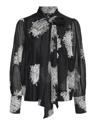 VERO MODA Damen VMDULA LS Bow TOP WVN Langarmbluse, Black/Detail:Snow White emb, Medium von VERO MODA