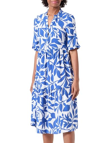 VERO MODA Damen VMEASY Joy 2/4 FRL Calf Dress WVN GA Midikleid, Snow White/AOP:Alisa Mazarine Blue, L von VERO MODA