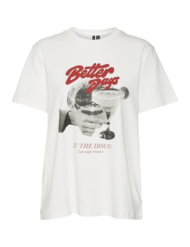 VERO MODA Damen VMEBRU Diane SS TOP Box JRS GA T-Shirt, Snow White/Print:Better Days, Small von VERO MODA