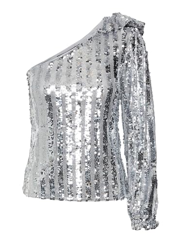 VERO MODA Damen VMEFI ONE Shoulder LS TOP JRS Langarmbluse, Silver Colour, M VERO MODA Damen VMEFI ONE Shoulder LS TOP JRS Langarmbluse, Silver Colour, M von VERO MODA