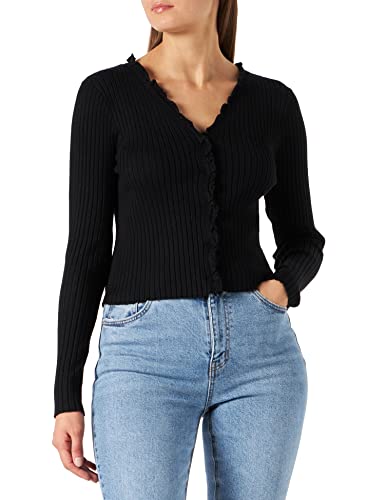 VERO MODA Damen VMELLY LS Frill Cardigan NOOS Strickjacke, Black, XS von VERO MODA