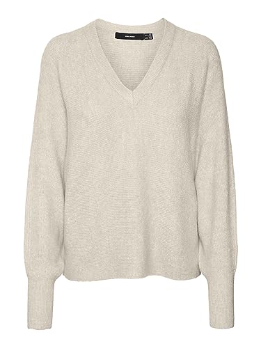 VERO MODA Damen VMEMERALD LEFILE LS V-Neck Pull. Low Strickpullover, Birch/Detail:W. Melange, XS von VERO MODA