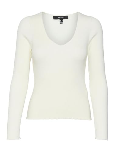 VERO MODA Damen Eleganter RIPP Strick Pullover V-Ausschnitt Langarm Sweater Knitted Jumper VMEVIE von VERO MODA