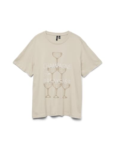VERO MODA Damen VMEZRA Caty SS TOP Box JRS GA T-Shirt, Pumice Stone/Print:Champagne, Small von VERO MODA