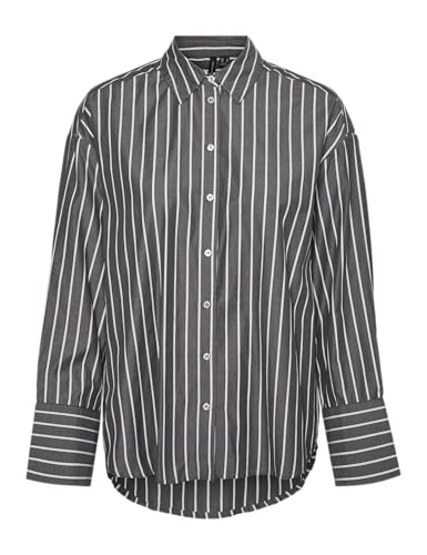 VERO MODA Damen VMFANNI LS Wide Loose Shirt WVN GA Langarmbluse, Asphalt/Stripes:Snow White Stripes, Large von VERO MODA