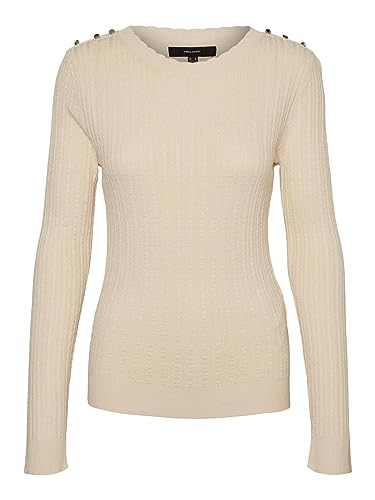 VERO MODA Damen VMGLORY LS O-Neck GA Boo Pullover, Birch/Detail:W. Gold Buttons, L von VERO MODA