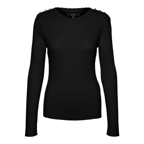 VERO MODA Damen VMGLORY LS O-Neck GA Boo Pullover, Black/Detail:W. Gold Buttons, L von VERO MODA