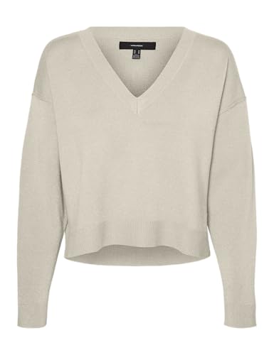 VERO MODA Damen VMGOLD LINK LS V-Neck Cropped Pullover Strickpullover, Birch, XL von VERO MODA
