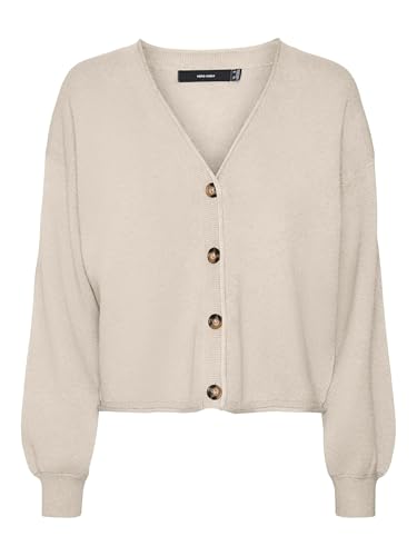 VERO MODA Damen VMGOLD ROLL LS V-Neck Cardigan Strickjacke, Birch, S von VERO MODA