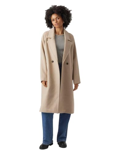 VERO MODA Damen VMHAZEL Long Wool Coat BOOS Mantel, Silver Mink/Detail:Melange, S von VERO MODA