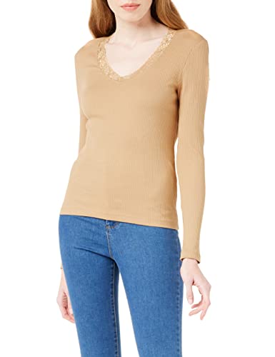 Vero Moda Damen VMHELSINKI LS DEEP V-Neck TOP JRS Langarmshirt, Tan, M von VERO MODA