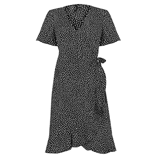 VERO MODA Damen Vmhenna 2/4 Wrap Frill Dress Noos Kleid, Black/AOP:Tiny Dots, L EU von VERO MODA