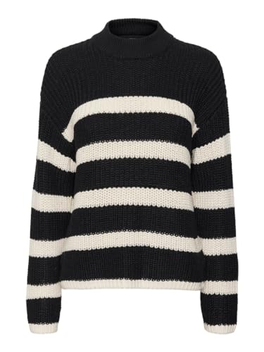 VERO MODA Damen VMHILDA LS Highneck GA NOOS Pullover, Black/Stripes:Birch, XXL von VERO MODA