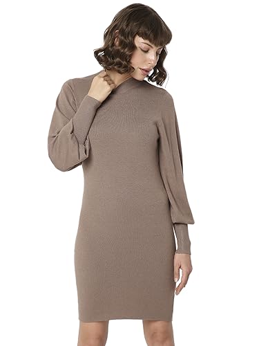 VERO MODA Damen VMHOLLYKARISPUFF LS Highneck Dress GA BO Kleid, Brown Lentil, XS von VERO MODA