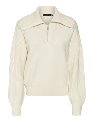 VERO MODA Damen VMILISA LS Zip Highneck Pullover GA Boo Strickpullover, Birch, Medium von VERO MODA