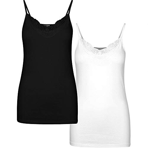 VERO MODA Damen VMINGE LACE Singlet GA 2-Pack NOOS Top, Black/Pack:Bright White, M (2er Pack) von VERO MODA