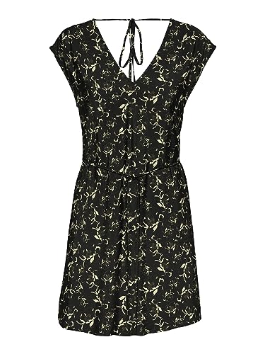 VERO MODA Damen VMIRIS S/L V-Neck Short Dress WVN NOOS Sommerkleid, Black/AOP:IRIS White, Large von VERO MODA