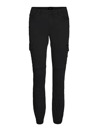 VERO MODA Damen VMIVY MR Ankle Cargo Pants NOOS Hose, Black/Detail:Washed, L/30 von VERO MODA